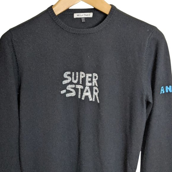 Bella Freud Super-Star Sweater Large Black Wool Knit Crew Neck Pullover - Picture 4 of 6